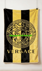 Versace Black Yellow Split Medusa Greek Key Print Flannel Sofa Throw Blanket IMG_1413